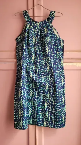 Vestido azul e verde