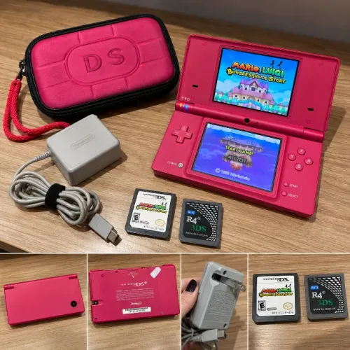 Nintendo DSi Rosa + Mario Original + R4 + Case + Carregador Original
