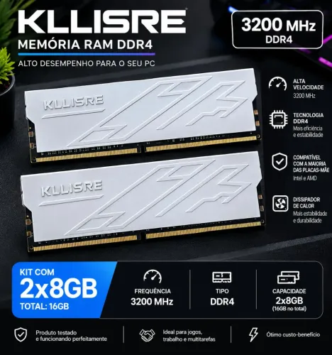 Kit Memória RAM KLLISRE 16GB (2x8GB) DDR4 3200MHz