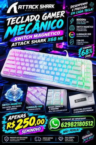 Teclado mecânico magnético attack shark x82 h e