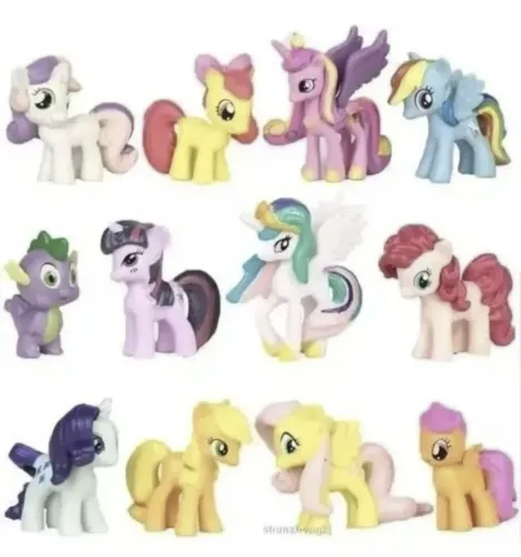 kit com 12 miniaturas little poney de pvc
