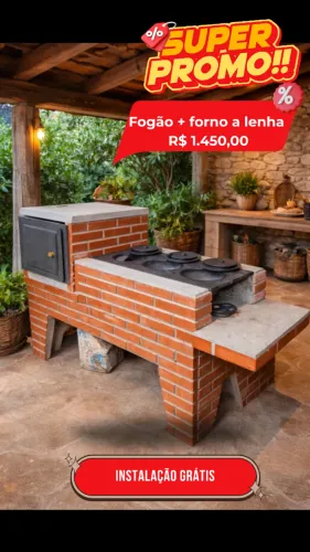 CHURRASQUEIRA PRÉ-MOLDADA, FOGAO A LENHA GRANDE, FOGÃO A LENHA PEQUENO, FORNO + FOGÃO