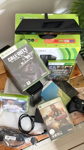 Xbox 360 Slim Completo + Kinect + Controle Original + 4 Jogos