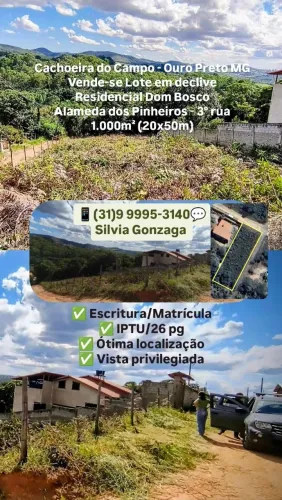 Lote 1.000m² declive (20x50m) em Cachoeira do Campo-OuroPreto/MG