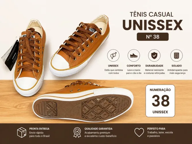 Tênis allstar couro marrom unissex