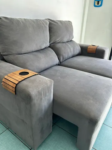 Sofá cinza cromo retrátil e reclinável entrego 