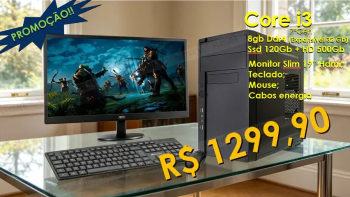 Desktop i3-7 com Monitor 19" Hdmi Teclado Mouse
