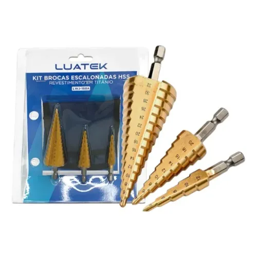 Kit 3 Brocas Escalonadas Luatek HSS Titânio 4-32mm