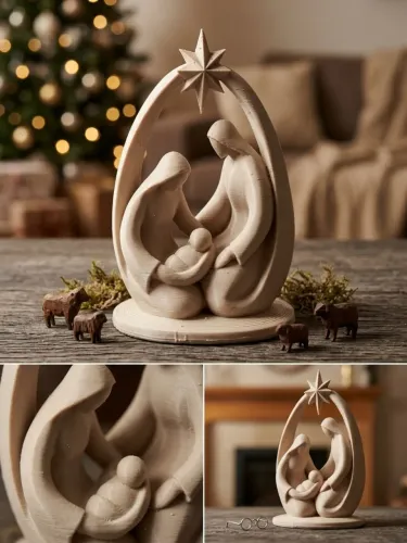 Presépio Sagrada Família Minimalista 16cm - Impressão 3D