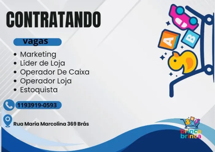 Estamos contratando para loja de brinquedos!