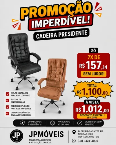 CADEIRA PRESIDENTE COM MOLAS ENSACADAS