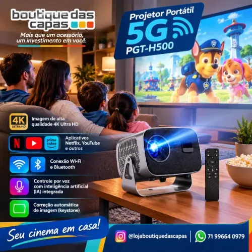 Projetor Portátil 5G Wi-Fi 6 A gold PGT-H500 Bluetooth 5.0 Android 11 4K 1080P Full HD 