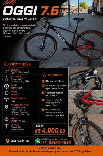 OGGI 7.6 Boost Deore 12v | Tubeless | Proshock Onix | R$ 4.000