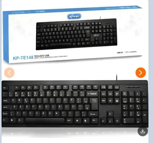 Teclado Usb 2.0 Abnt2 Knup Kp-Te148 pc notebook perfil baixo com fio 1,35m pode retirar no