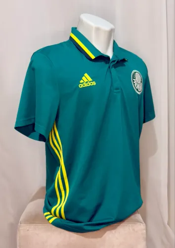 CAMISA POLO PALMEIRAS- ADIDAS - VERDE LISTRA AMARELA  - GG 