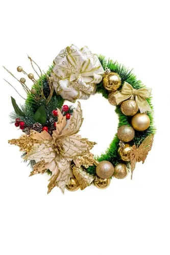 Guirlanda de Natal Dourada Luxo 25cm - Pronta Entrega