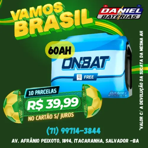 Bateria de carro de 60ah, em Salvador, BA - Daniel das Baterias