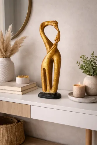 Escultura Casal Girafas Paixão Dourada
