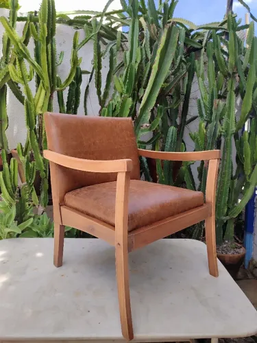 Poltrona de design com estrutura em madeira maciça