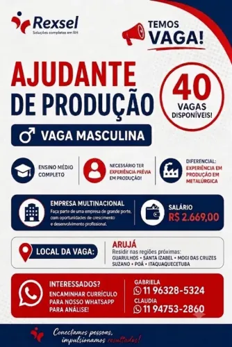 Ajudante de Produção (Masculino)