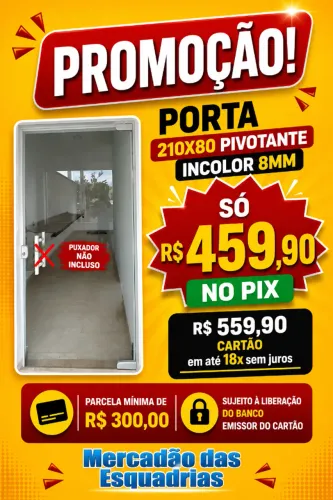 PORTA 210X80 PIVOTANTE INCOLOR 8MM R$ 459,90 DINHEIRO OU PIX