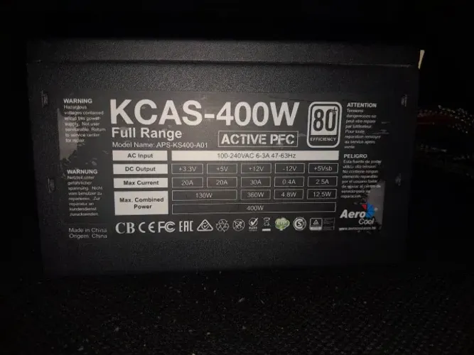 Fonte Gamer ATX Aerocool KCAS 400W 80 Plus Full Range APFC