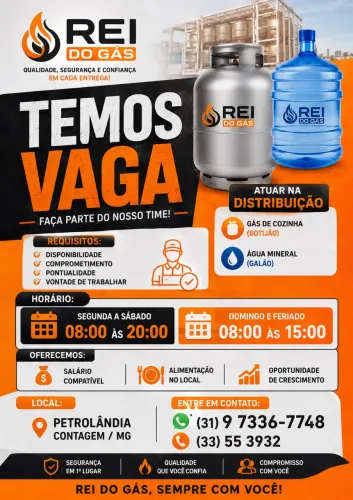Vaga de Entregador de Gás & Água - Petrolandia/Contagem