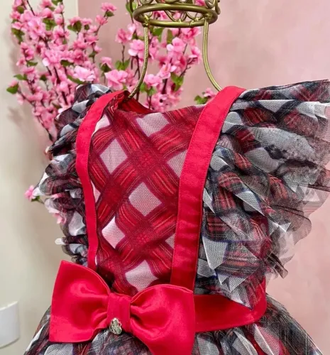 Vestido de Festa Infantil Luxo Vermelho Monnalisa for Petit Cherie Urso Teddy