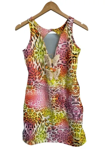 Vestido Curto Animal Print Oncinha Colorido, Tamanho P