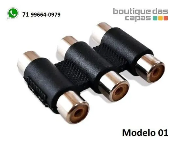 Adaptador rca X rca av tripla femea / adaptador p2 para 2 rca femea