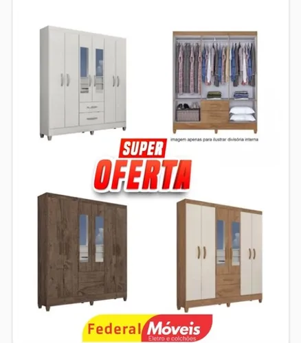 Guarda roupa casal real 6 portas espelho - novo na caixa - entregamos 