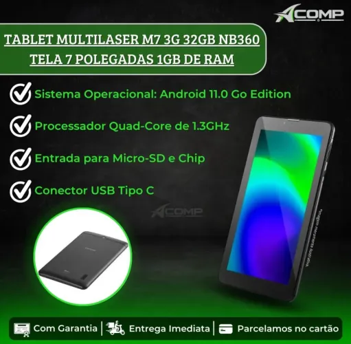 Tablet Multilaser 3g M7 Wi-fi 32GB Tela 7 pol. 1GB RAM Android 11 Processador Quad Core