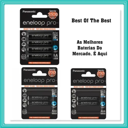 4x Pilhas Eneloop Panasonic Pro AA 2500Mah + 4x AAA 930Mah