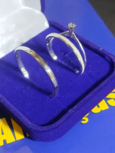 Alianças Trio Reta 2mm Prata 950 Alianças e Anel Solitário