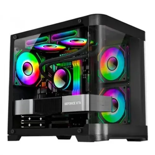 Gabinete Gamer K-Mex Aquário Curva Micro, CG-01AG, Lateral em Vidro, Sem Fan, Preto