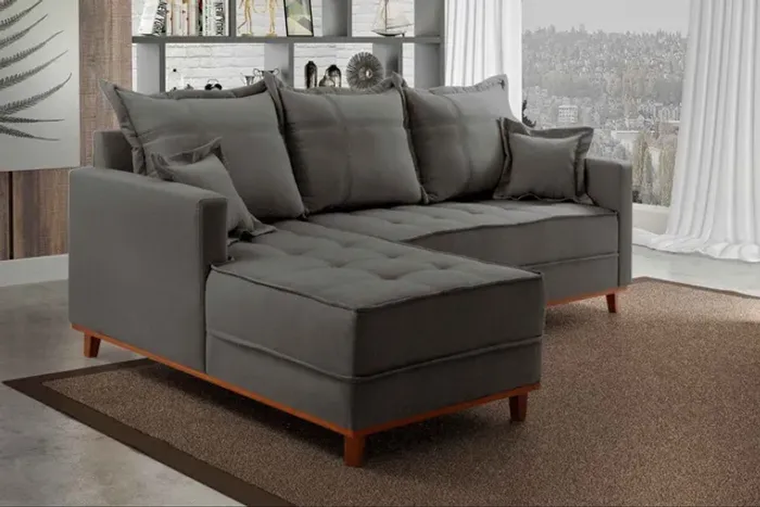 SOFÁ C/CHAISE MOLAS ENSACADAS VELUDO SURPREENDA-SE!!! R