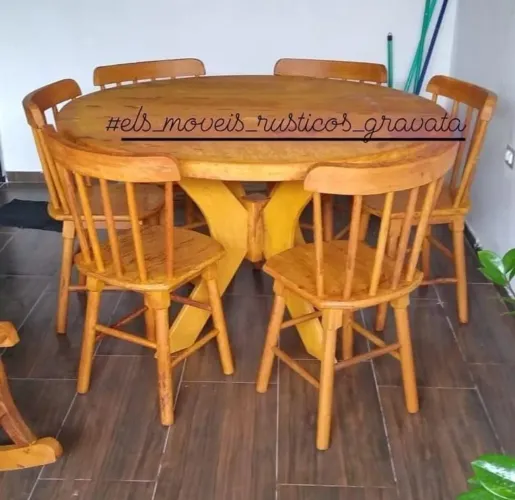 Mesa de Jantar Rústica com 6 Cadeiras
