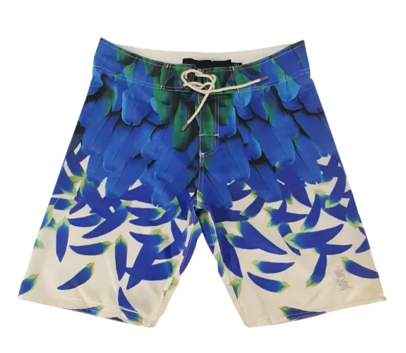 Bermuda Tactel - Sergio K - Short de Praia Masculino Azul com Estampa de Penas Tamanho G