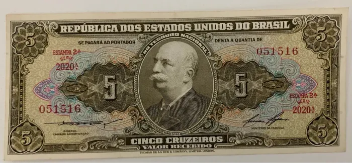 CÉDULA DE CINCO CRUZEIROS - BARÃO DO RIO BRANCO