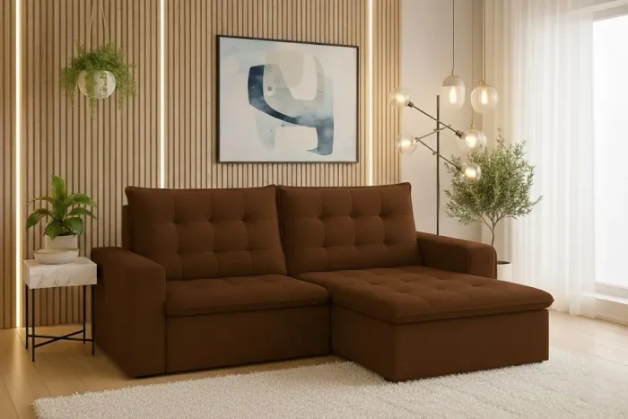(PRODUTO EM ESTOQUE) Sofá Retrátil e Reclinável Londres Marrom