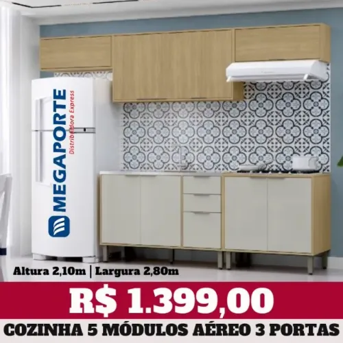 Armário de Cozinha Completo 5 Módulos Aéreo 3 Portas (Novo) Entrega Grátis! 