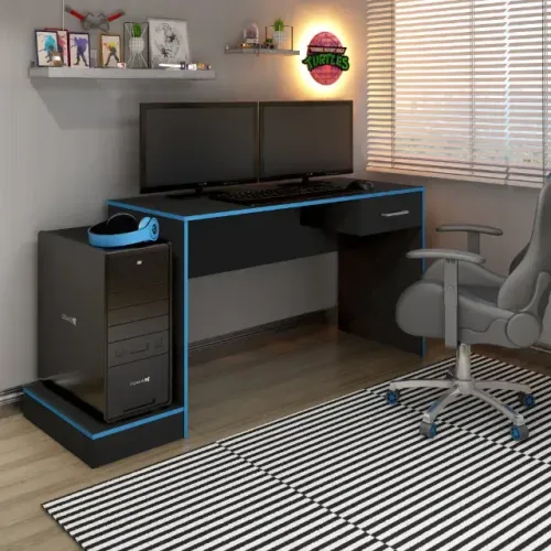 Escrivaninha Gamer Preto.Azul Artely - Entrega Rápida!