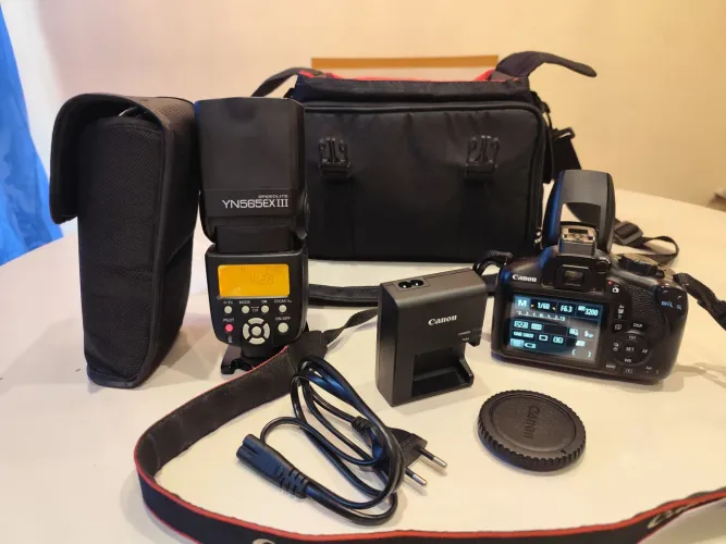 Camera Canon T6 com wi-fi e lente 18-55mm mais flash YN 565ex lll