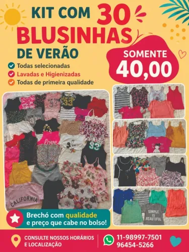 Kit com 30 peças Blusinhas de verão tam. P, M e G