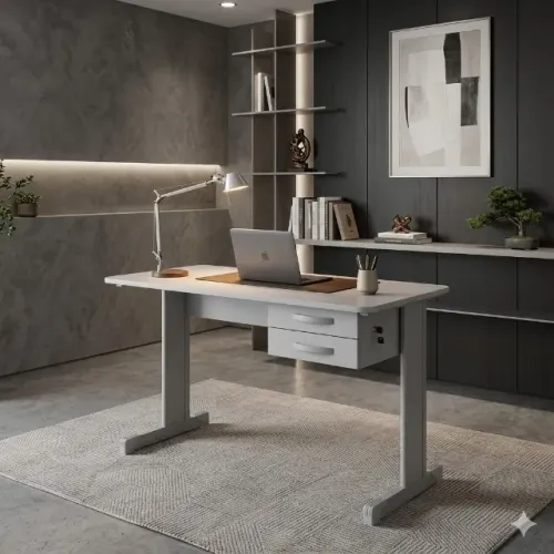 Mesa cinza cristal com gavetas 1,20.0,60 com gavetas 