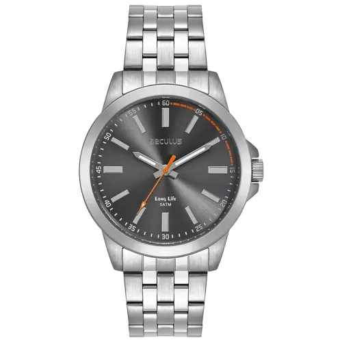 Relógio Masculino Seculus Aço Prata Mostrador Cinza 44mm