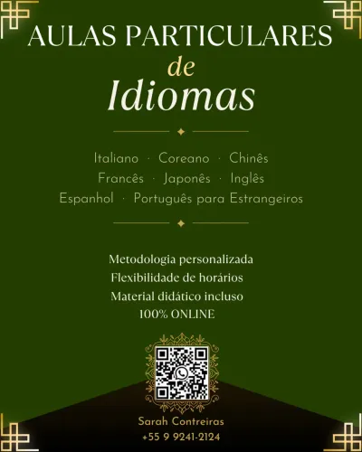 Aulas Particulares de Idiomas - 100% Online (Inglês, Italiano, Coreano e +)