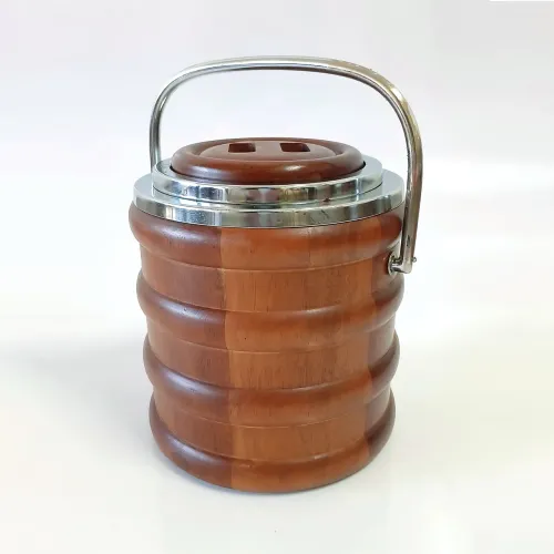Raridade Mid-Century Modern: Balde de Gelo Vintage em Madeira e Metal