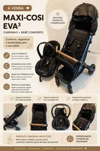 Carrinho de Bebê + Bebê Conforto - Travel System Maxi-cosi Eva3 Trio Essential Black