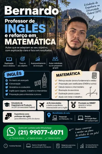 Aulas de inglês e matemática